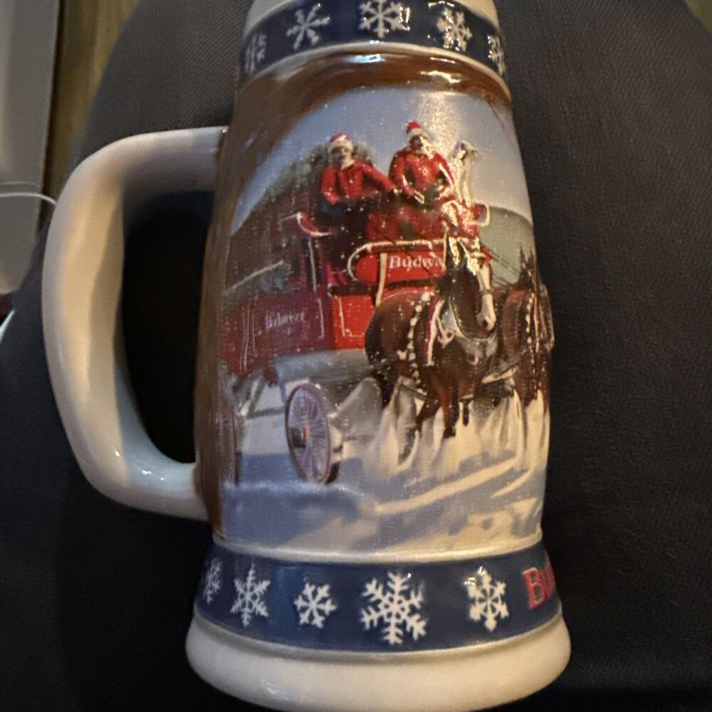 Vintage Budweiser Avon Beer Stein 1995 Horses Christmas Clydesdales Santa Mug